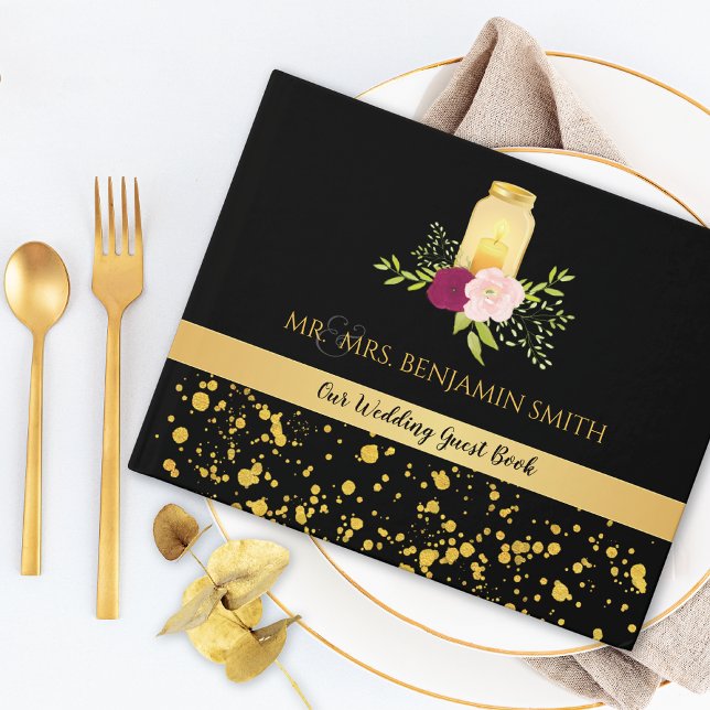 Livro De Visitas Casamento de Mason Jar Sparkle, Rosas de iluminaçã (Criador carregado)