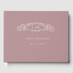 Livro De Visitas Casamento de monograma da crista botânica Rosa Dus
