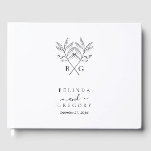 Livro De Visitas Casamento de Monograma Russo Botânico Minimalista