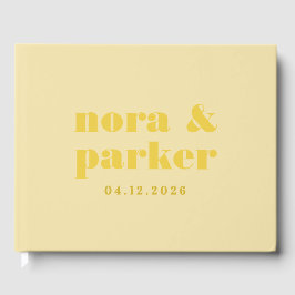Livro De Visitas Casamento de Monograma Simples Amarelo Manteiga