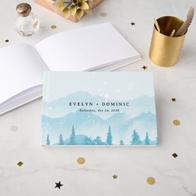 Livro De Visitas Casamento de Montanha Snowy Forest Winter (Frente aberta)