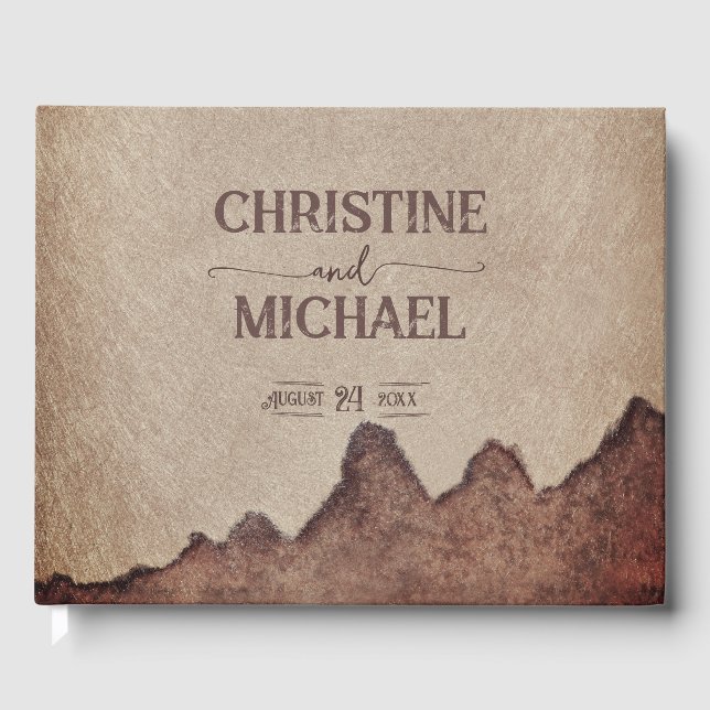 Livro De Visitas Casamento de montanhas castanhas com papel rústico (Frente)