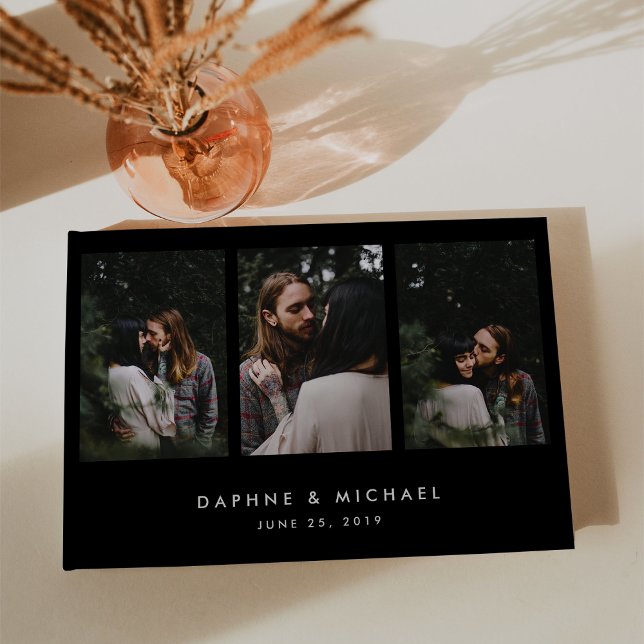 Livro De Visitas Casamento de multifotos em preto chic (Criador carregado)