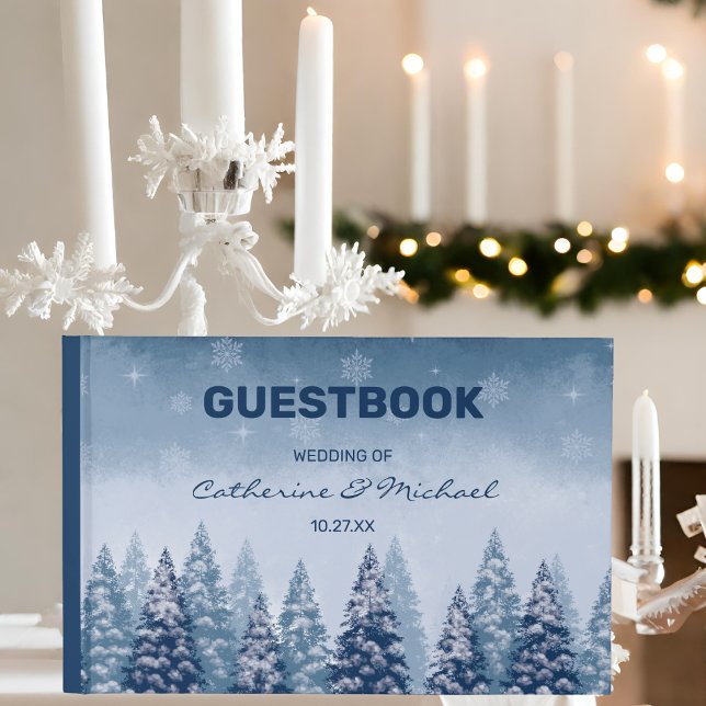 Livro De Visitas Casamento de Natal de Pine de inverno marinho Blue (Criador carregado)