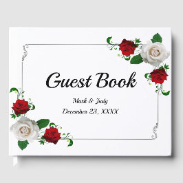 Livro De Visitas Casamento De Natal De Rosas Vermelhas E Brancas