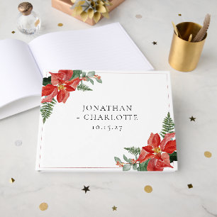 Livro De Visitas Casamento de Natal Vermelho Poinsettia de Inverno