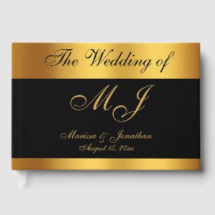 Livro De Visitas Casamento de Nomes de Monograma Dourado Preto de L