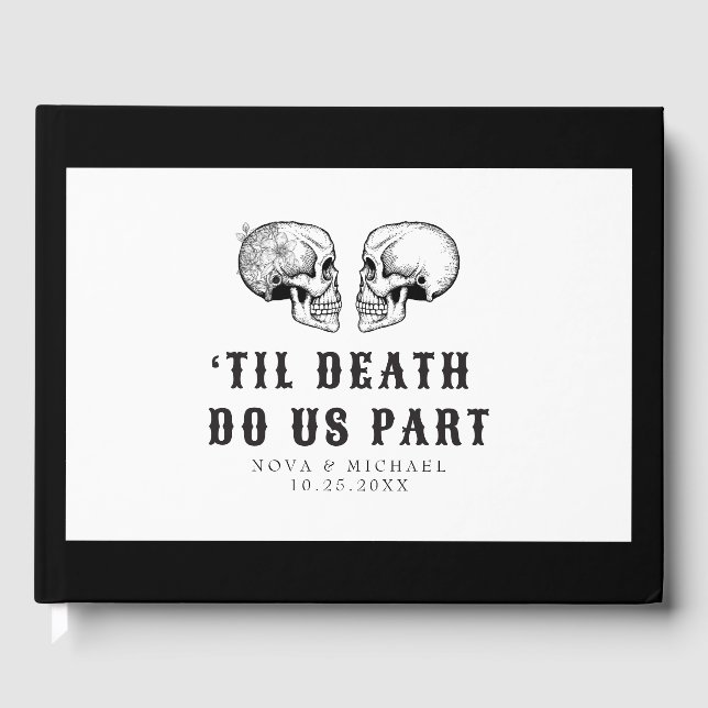 Livro De Visitas Casamento de NOVA Gothic Floral Skull Til Death (Frente)