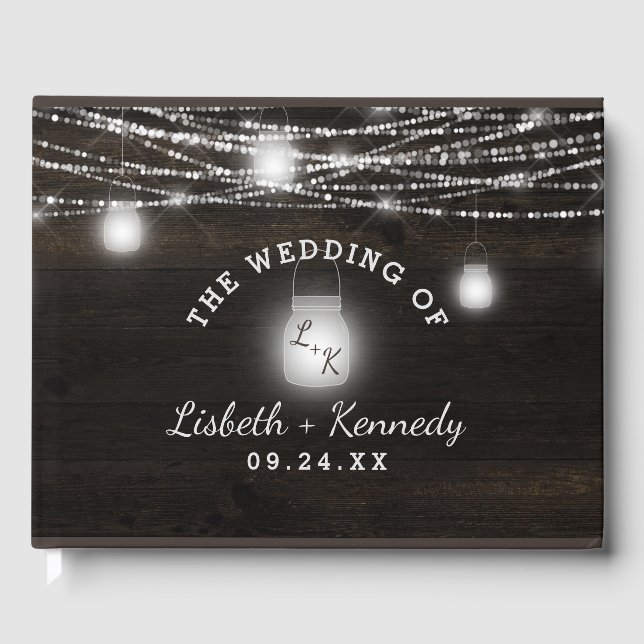 Livro De Visitas Casamento de Oak Ridge Rustic Dark Wood & Mason Ja (Frente)
