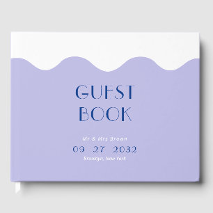 Livro De Visitas Casamento de Ondas Azul e Lavanda Moderno