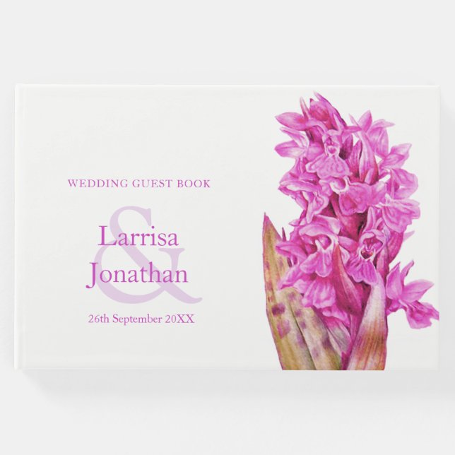 Livro De Visitas Casamento de orquídeas selvagens rosa personalizad (Frente)