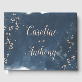 Livro De Visitas Casamento de ouro de Watercolor Indigo