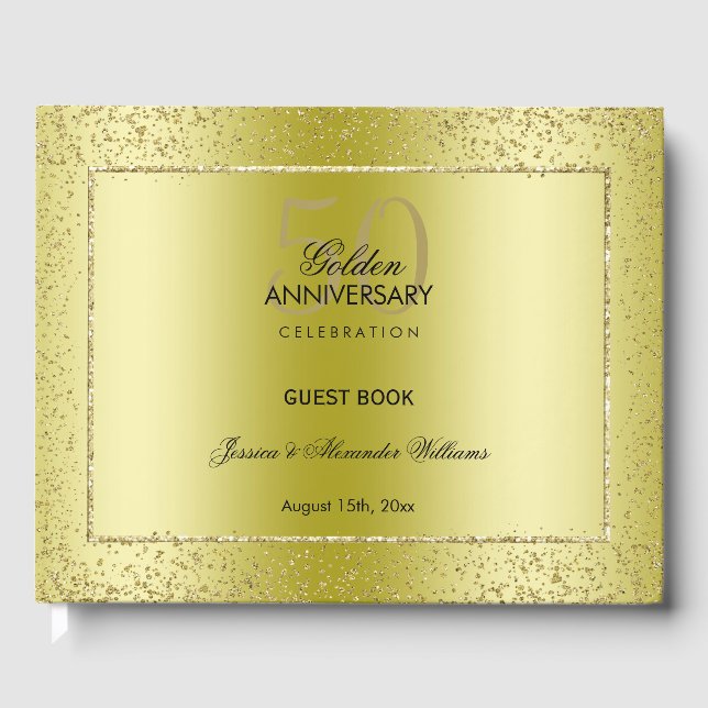 Livro De Visitas Casamento de Ouro Dourado Confetti 50º (Frente)
