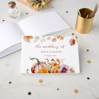 Livro De Visitas Casamento de Outono Aconchegante com Flores e Abób