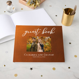 Livro De Visitas Casamento de outono Rustic Burnt Orange Casal