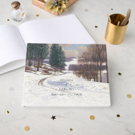 Livro De Visitas Casamento de Paisagem de Inverno de Aquarela