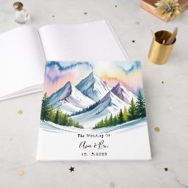 Livro De Visitas Casamento de Paisagem de Montanha Snowy com Aquare