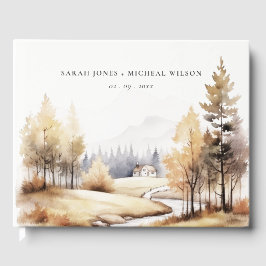 Livro De Visitas Casamento de Paisagem de outono com Cores Aquática