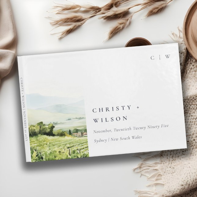 Livro De Visitas Casamento de Paisagem de Vinha com Aquarela Modern (Criador carregado)