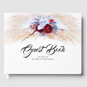 Livro De Visitas Casamento de Pampas Grass Burgundy Red e Dusty Blu