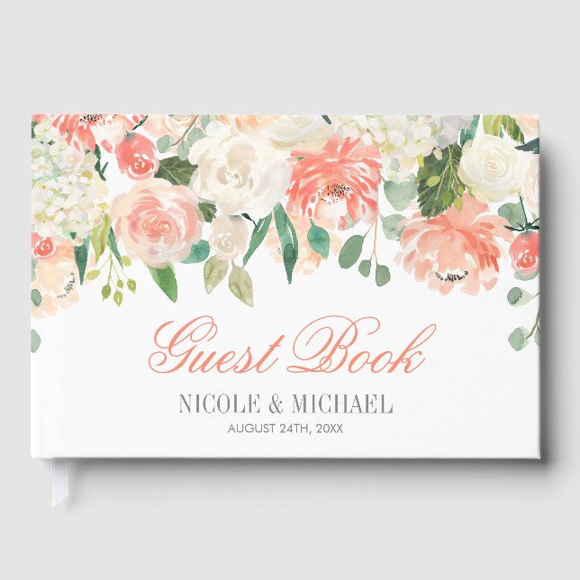 Livro De Visitas Casamento de Pastel Watercolor Flowers (Frente)