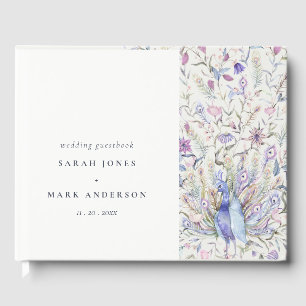 Livro De Visitas Casamento de Pavão Floral Floral de Pastel Classy