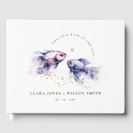 Livro De Visitas Casamento de Peixes Costeiros Lilac Aquarela Elega
