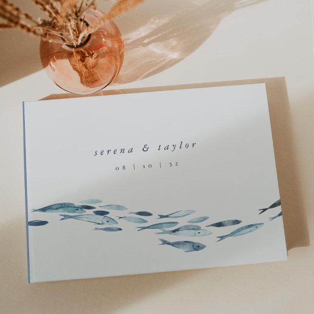 Livro De Visitas Casamento de Peixes de Cor Azul Costeira Elegante (Criador carregado)
