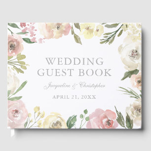 Livro De Visitas Casamento de Pele de Pincel Rosa-Floral Elegante