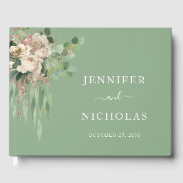 Livro De Visitas Casamento de Peões Florais Rosa Elegante