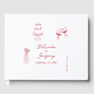 Livro De Visitas Casamento de Porodles com Ilustrações Maroon Desen