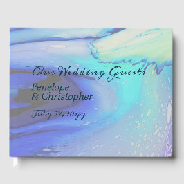 Livro De Visitas Casamento de praia Abstrato Azul-Água do Oceano Mo