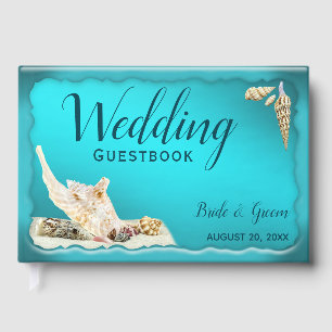 Livro De Visitas Casamento de Praia de Teal Blue Aqua Turquoise Sea