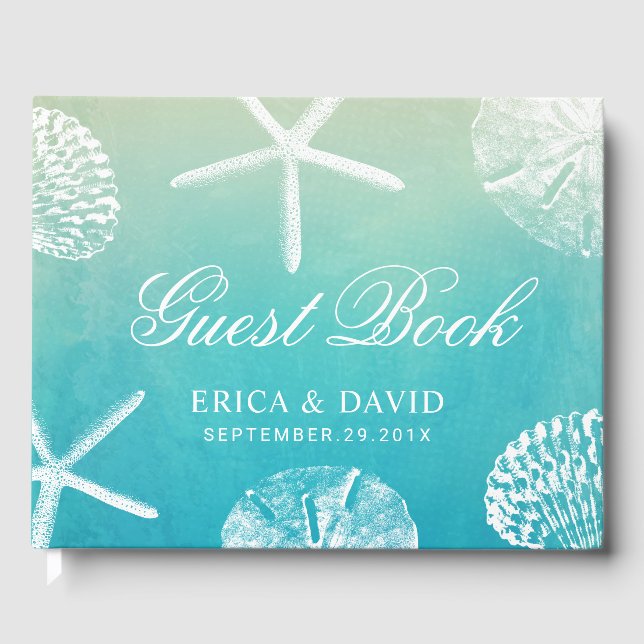Livro De Visitas Casamento de Praia de Watercolor Seashells (Frente)