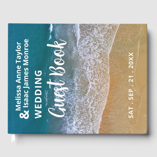 Livro De Visitas Casamento de praia no mar azul (Frente)