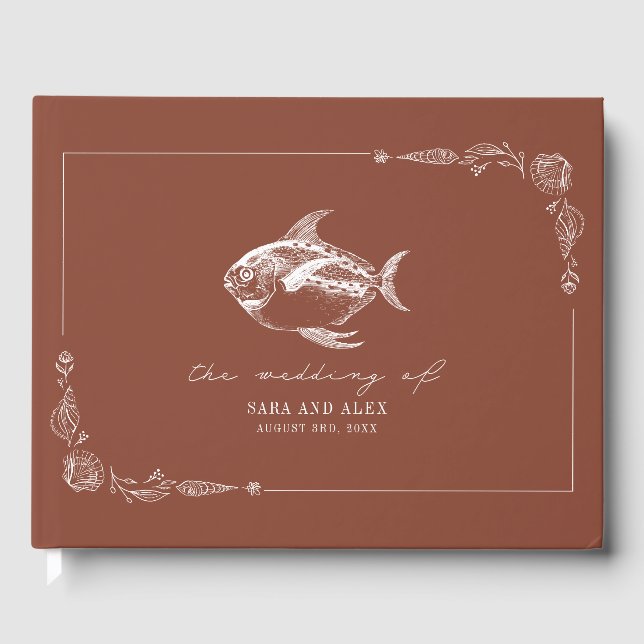Livro De Visitas Casamento de Praia Rustic Fish Terracotta (Frente)