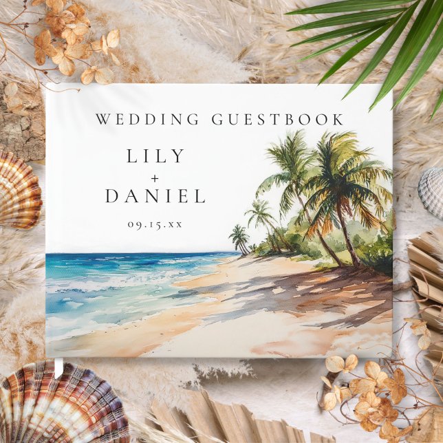 Livro De Visitas Casamento de Praia Tropical de Watercolor (Watercolor Tropical Beach Wedding Guest Book)