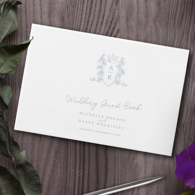 Livro De Visitas Casamento de prata branco com crista cardíaca mono (Criador carregado)