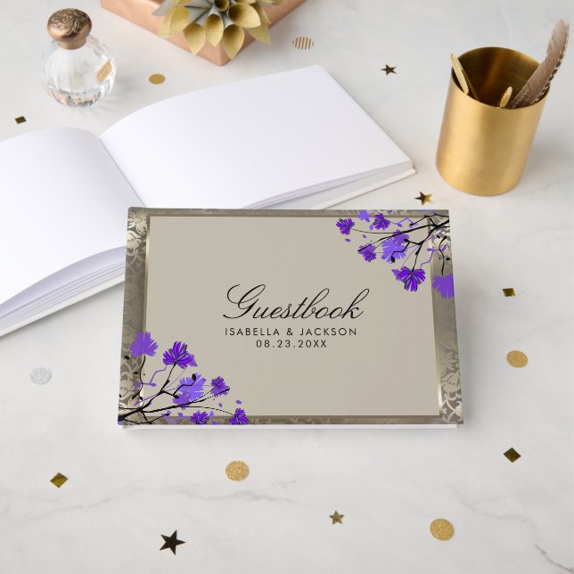 Livro De Visitas Casamento de Prata Floral e Antiquado (Frente aberta)