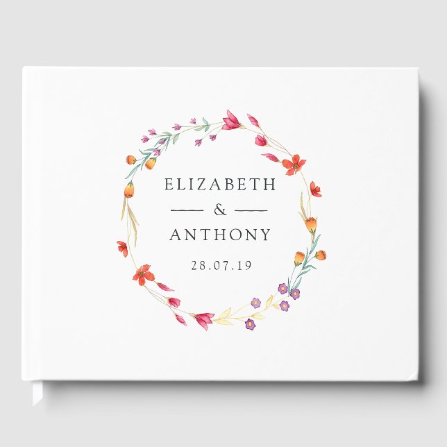Livro De Visitas Casamento de primavera com aquarela de flores silv (Frente)