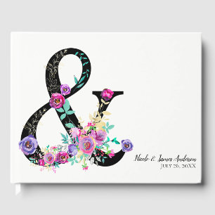 Livro De Visitas Casamento de Primavera com Estilo Floral Preto Mod