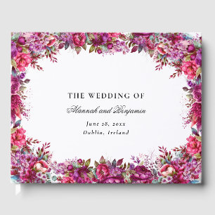 Livro De Visitas Casamento de primavera de Magenta Floral Elegante