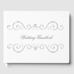 Livro De Visitas Casamento de Rolagem Branca e Diamante