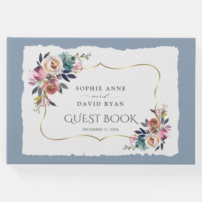 Livro De Visitas Casamento de Rosa Azul com Mistura Moderna (Frente)
