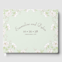 Livro De Visitas Casamento de Rosa Branca Verde Salvia