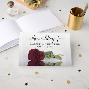 Livro De Visitas Casamento de Rosa Burgundy Elegante de Haste Longa