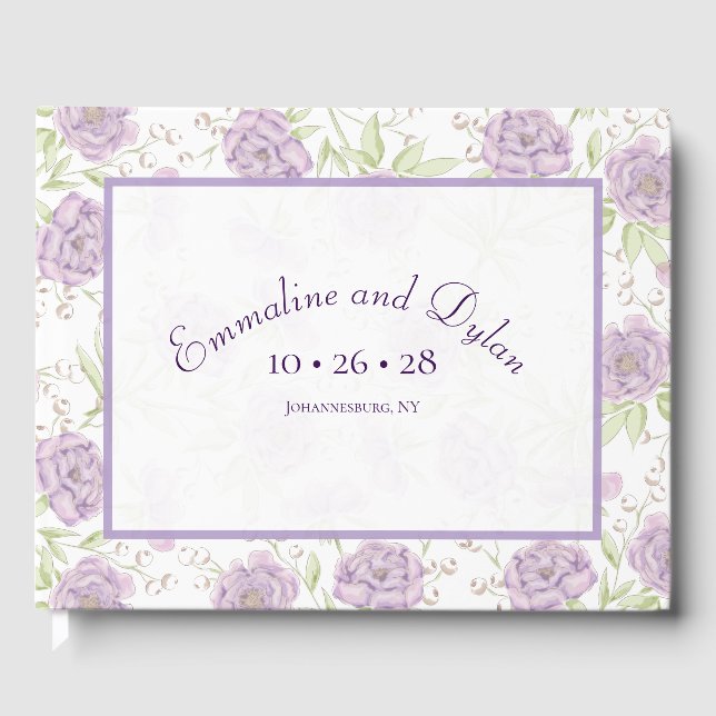 Livro De Visitas Casamento de Rosa Roxa Lavanda (Frente)