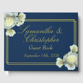 Livro De Visitas Casamento de Rosas Brancas Brancas com Roteiro Azu