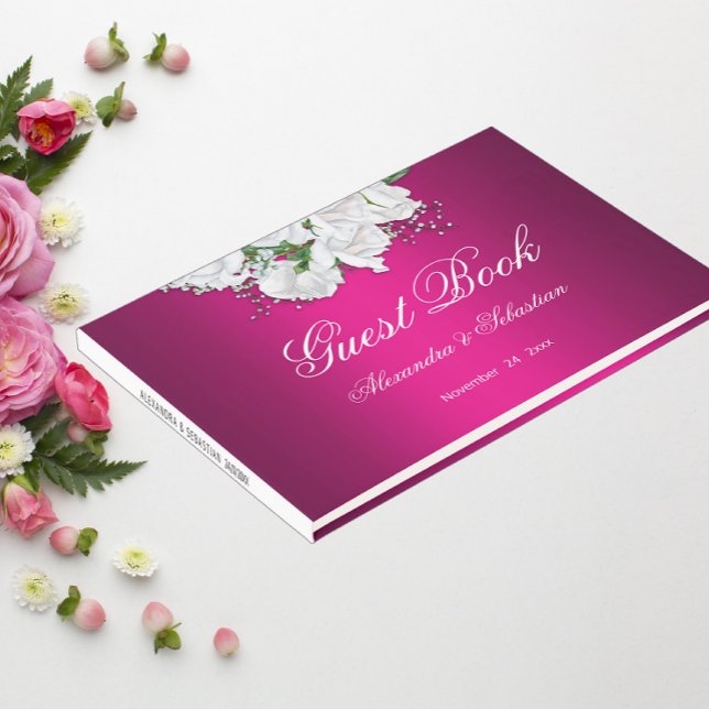 Livro De Visitas Casamento de Rosas Brancas e Rosa Fuchsia (Criador carregado)