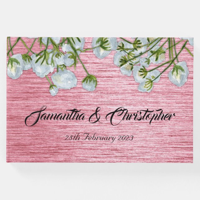 Livro De Visitas Casamento de Rosas Brancas e Rosa Metálicas Modern (Frente)